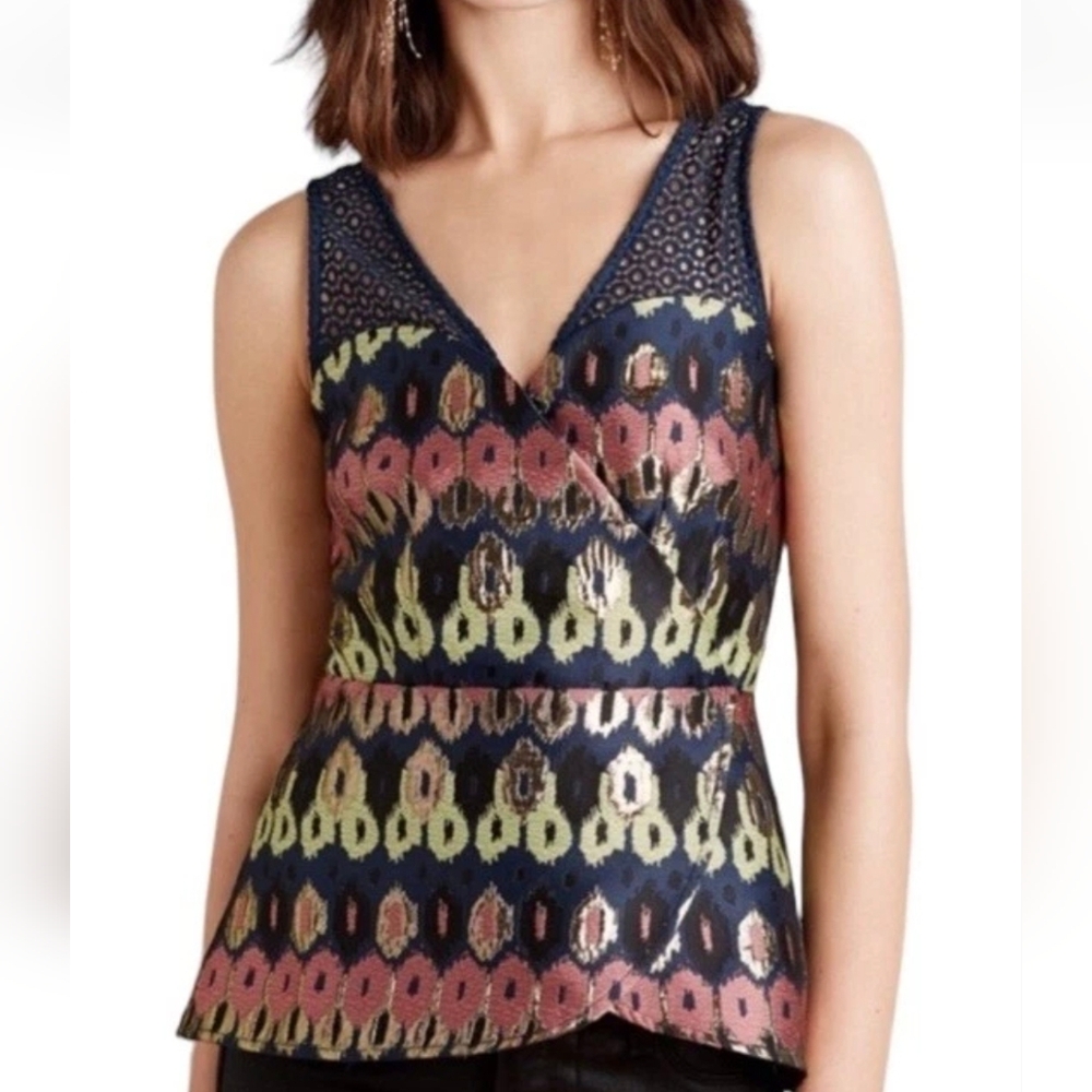 ANTHROPOLOGIE HD in Paris Navy and Gold Patterned Tank Top